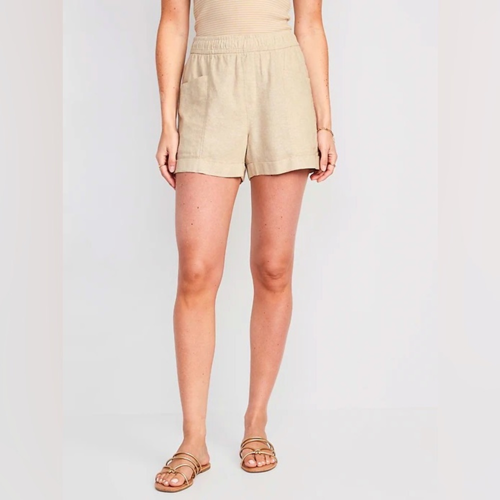 OLD NAVY Linen Blend Shorts Women’s Small in Neutral Tan Beige